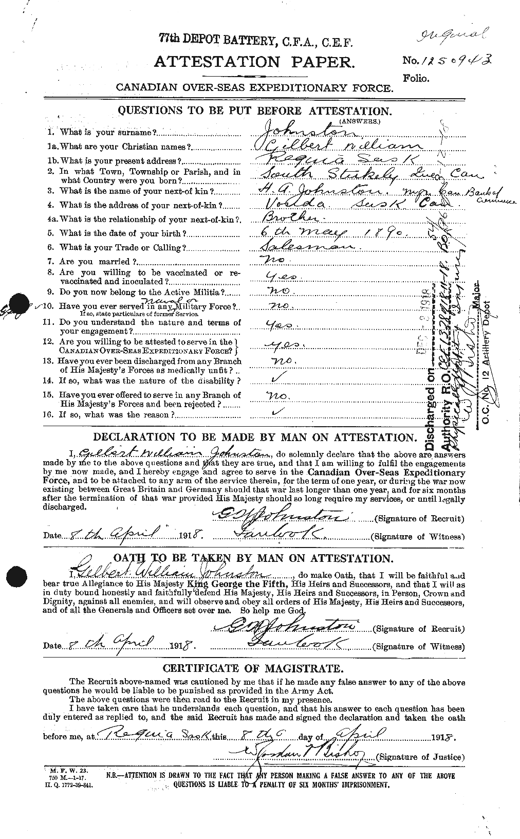 Personnel Records of the First World War - CEF 419463a
