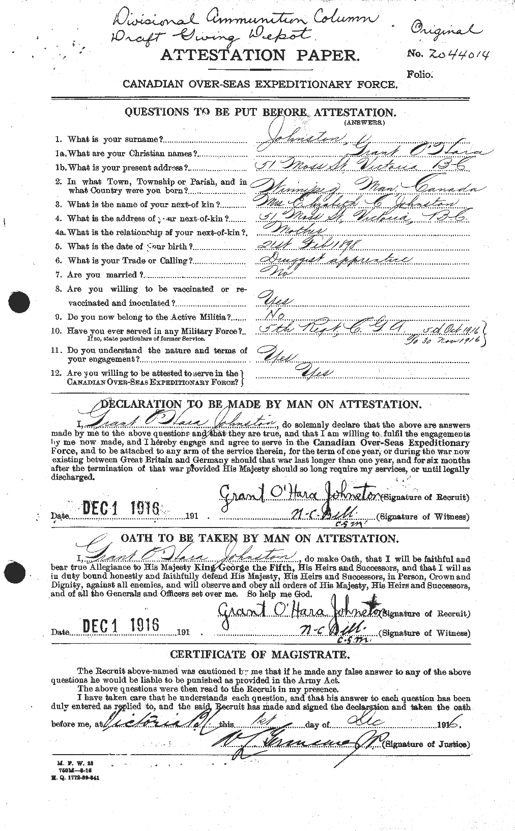 Personnel Records of the First World War - CEF 419477a