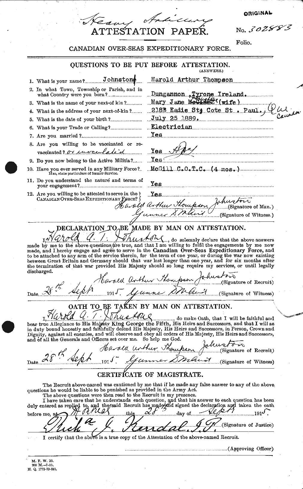 Personnel Records of the First World War - CEF 419485a