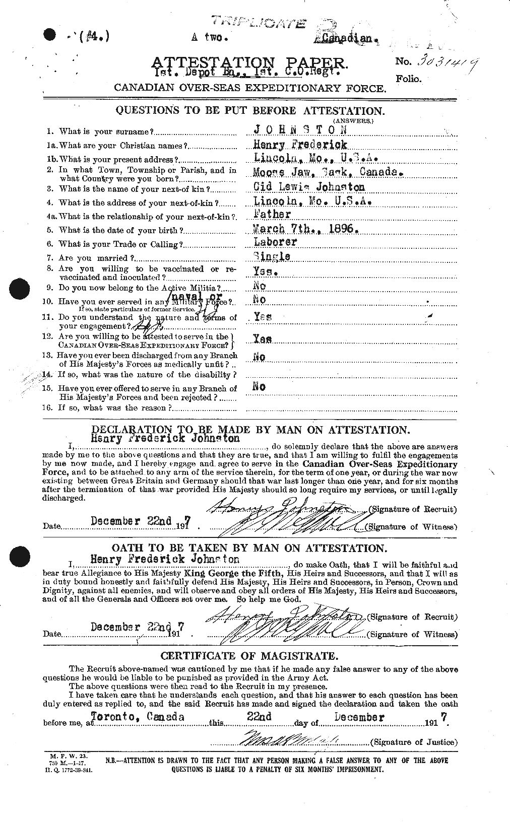 Personnel Records of the First World War - CEF 419541a
