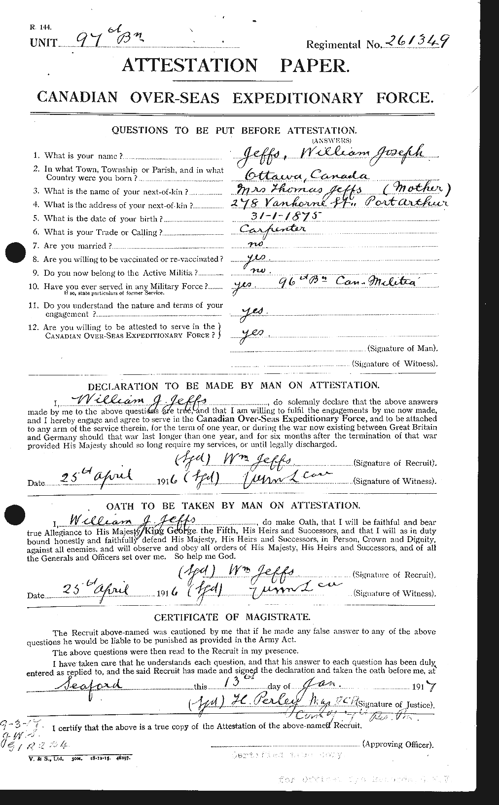 Dossiers du Personnel de la Première Guerre mondiale - CEC 419571a