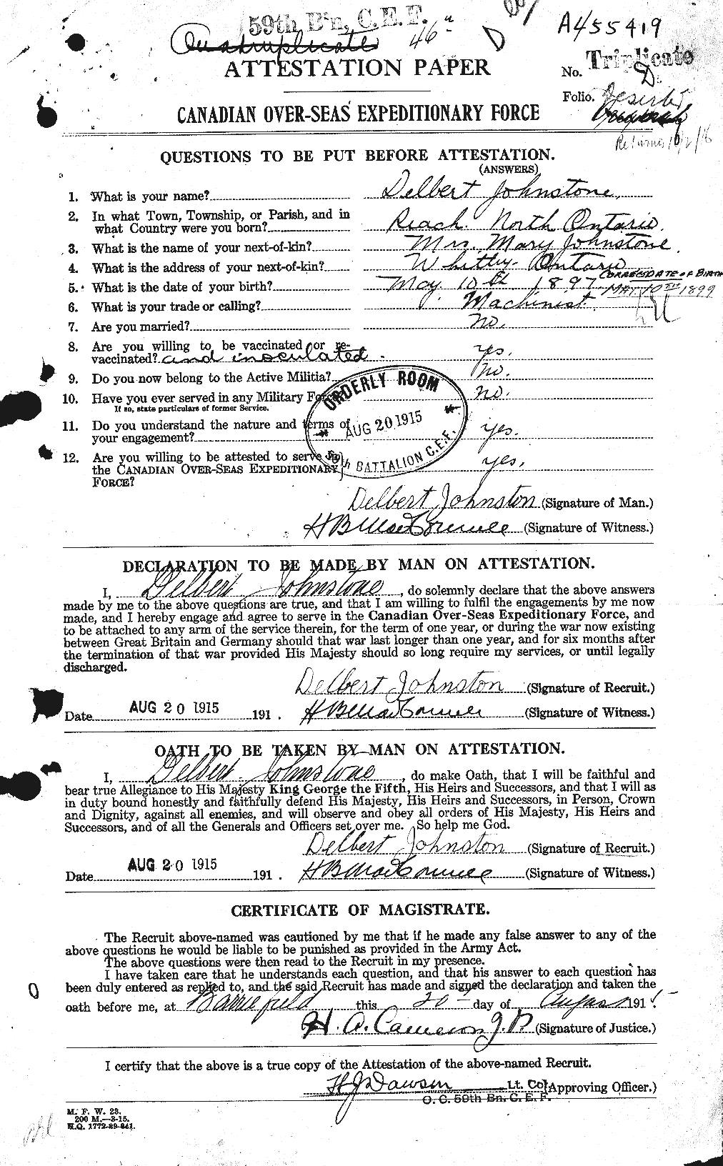 Personnel Records of the First World War - CEF 419578a