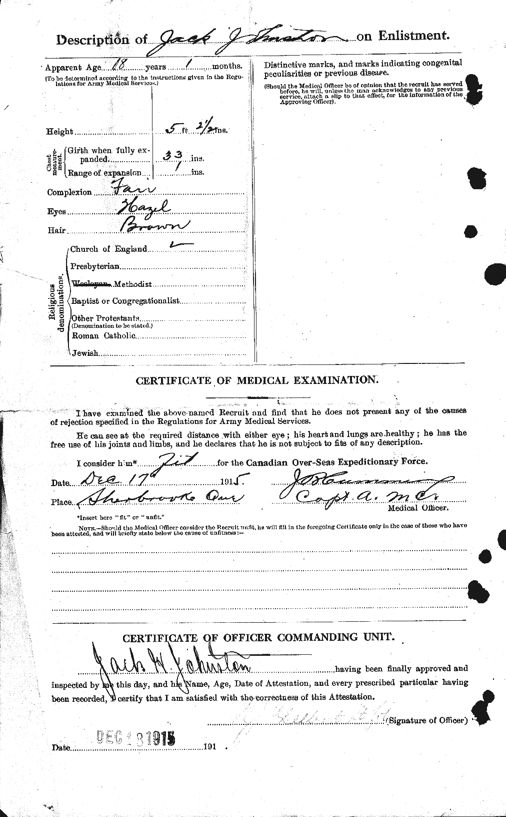 Dossiers du Personnel de la Première Guerre mondiale - CEC 420584b