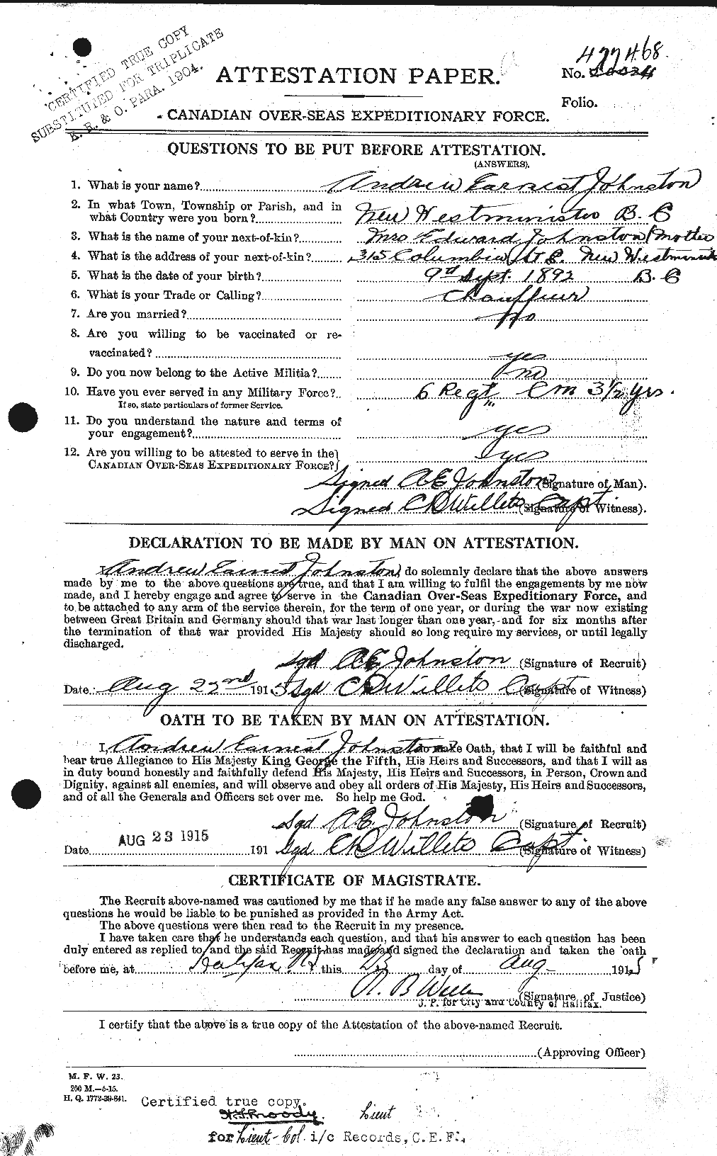 Personnel Records of the First World War - CEF 421017a
