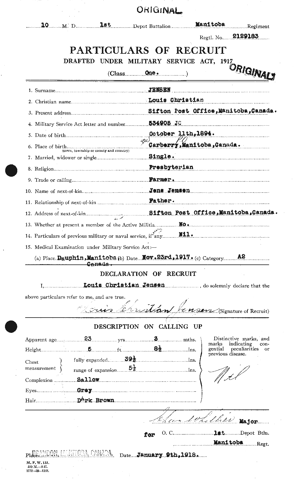 Dossiers du Personnel de la Première Guerre mondiale - CEC 421624a