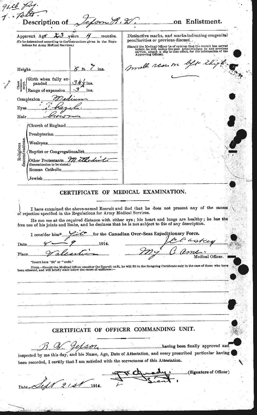 Dossiers du Personnel de la Première Guerre mondiale - CEC 421709b