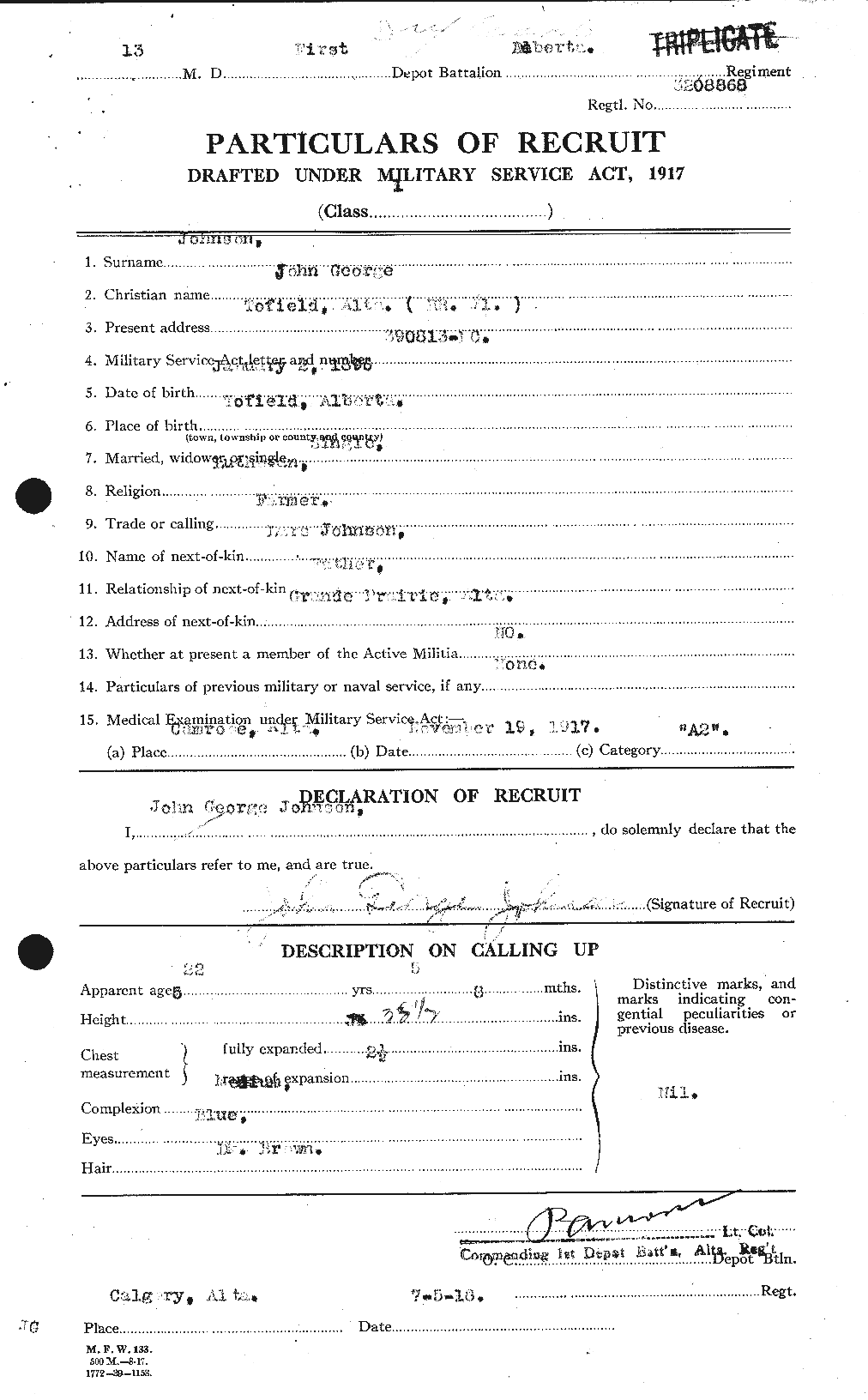Dossiers du Personnel de la Première Guerre mondiale - CEC 421926a