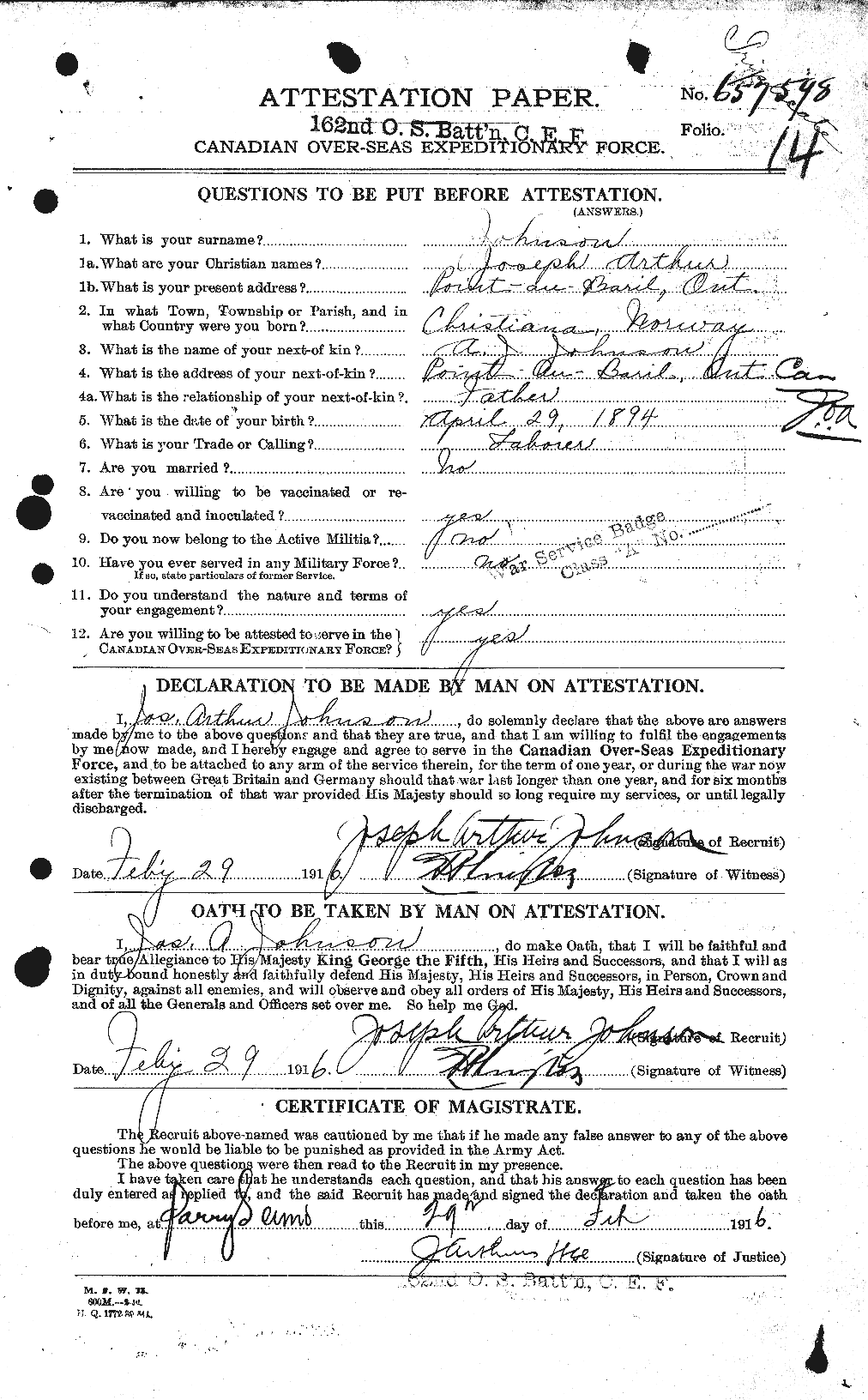 Personnel Records of the First World War - CEF 422024a