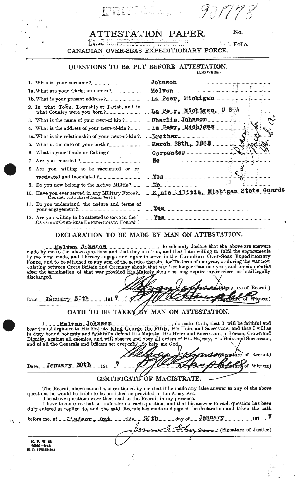 Dossiers du Personnel de la Première Guerre mondiale - CEC 422137a