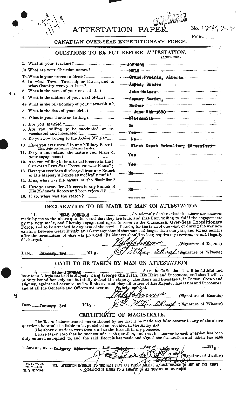 Dossiers du Personnel de la Première Guerre mondiale - CEC 422158a
