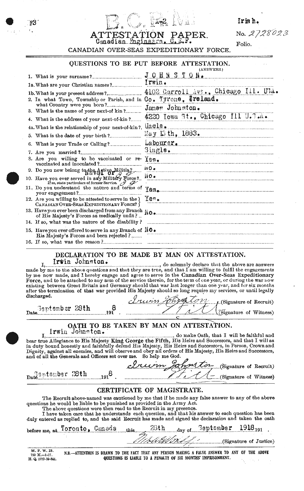 Personnel Records of the First World War - CEF 422674a