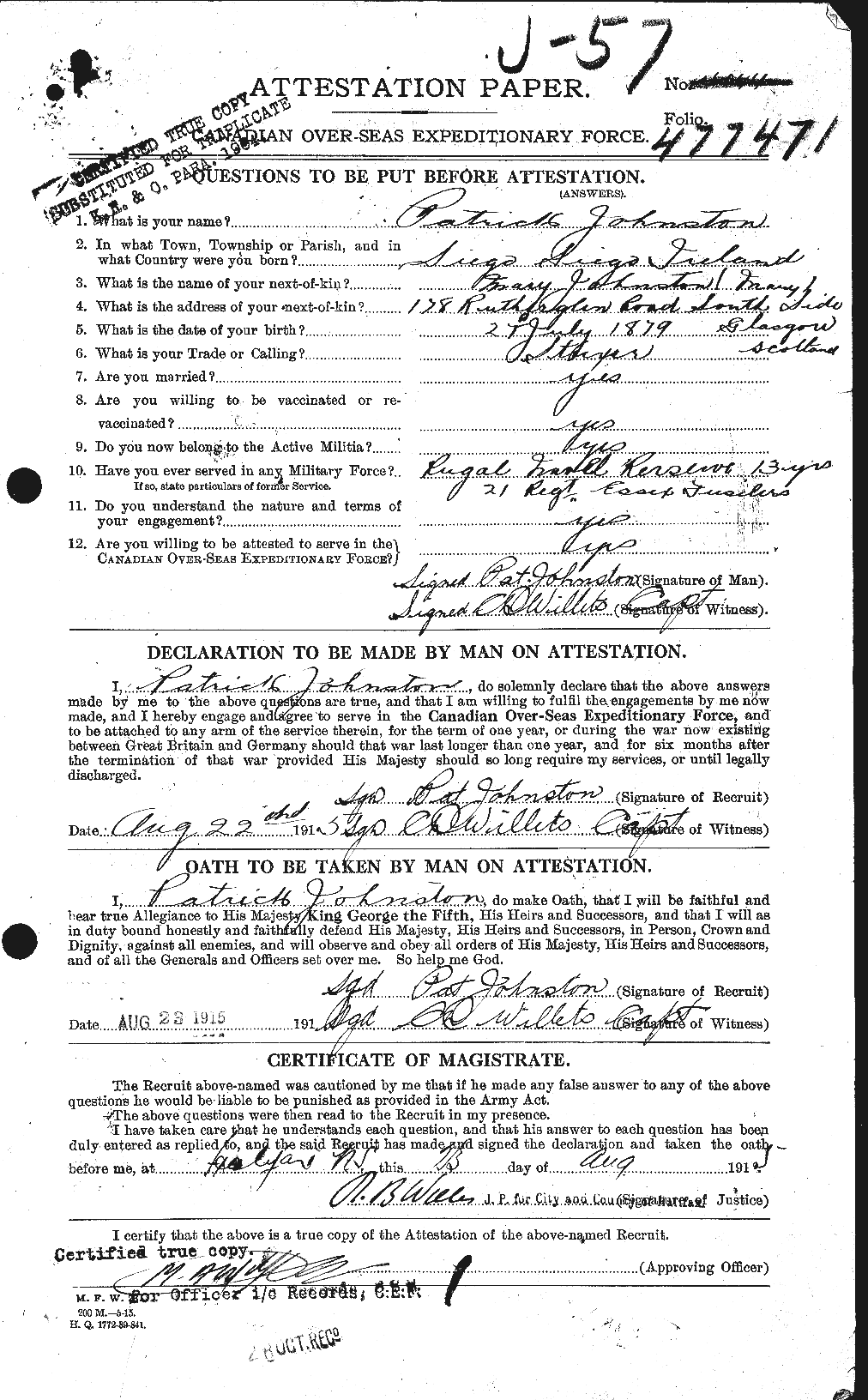 Dossiers du Personnel de la Première Guerre mondiale - CEC 423022a