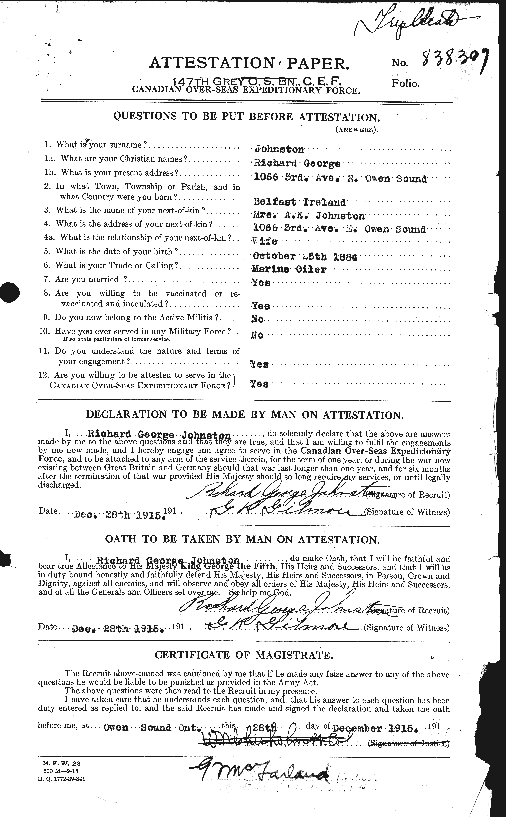 Personnel Records of the First World War - CEF 423070a
