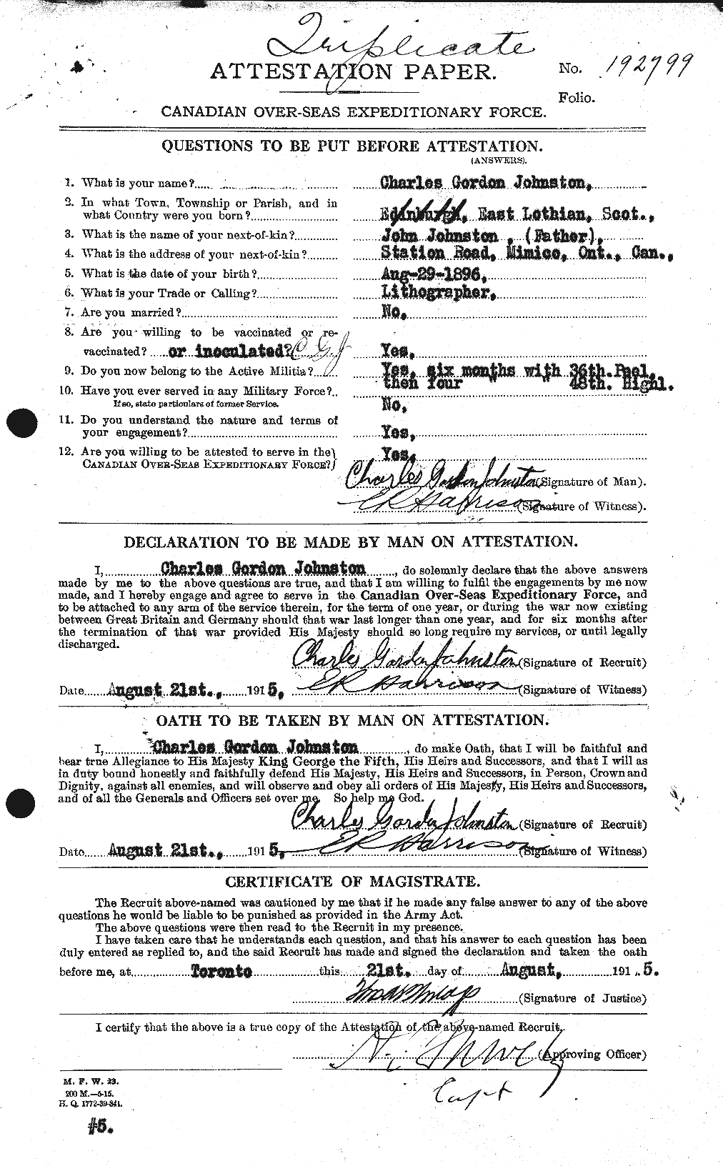 Dossiers du Personnel de la Première Guerre mondiale - CEC 423106a