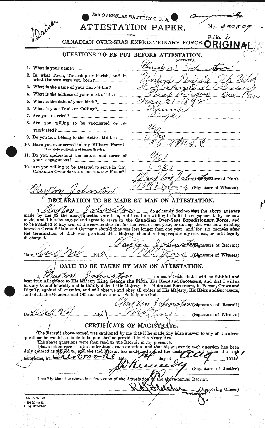 Personnel Records of the First World War - CEF 423138a