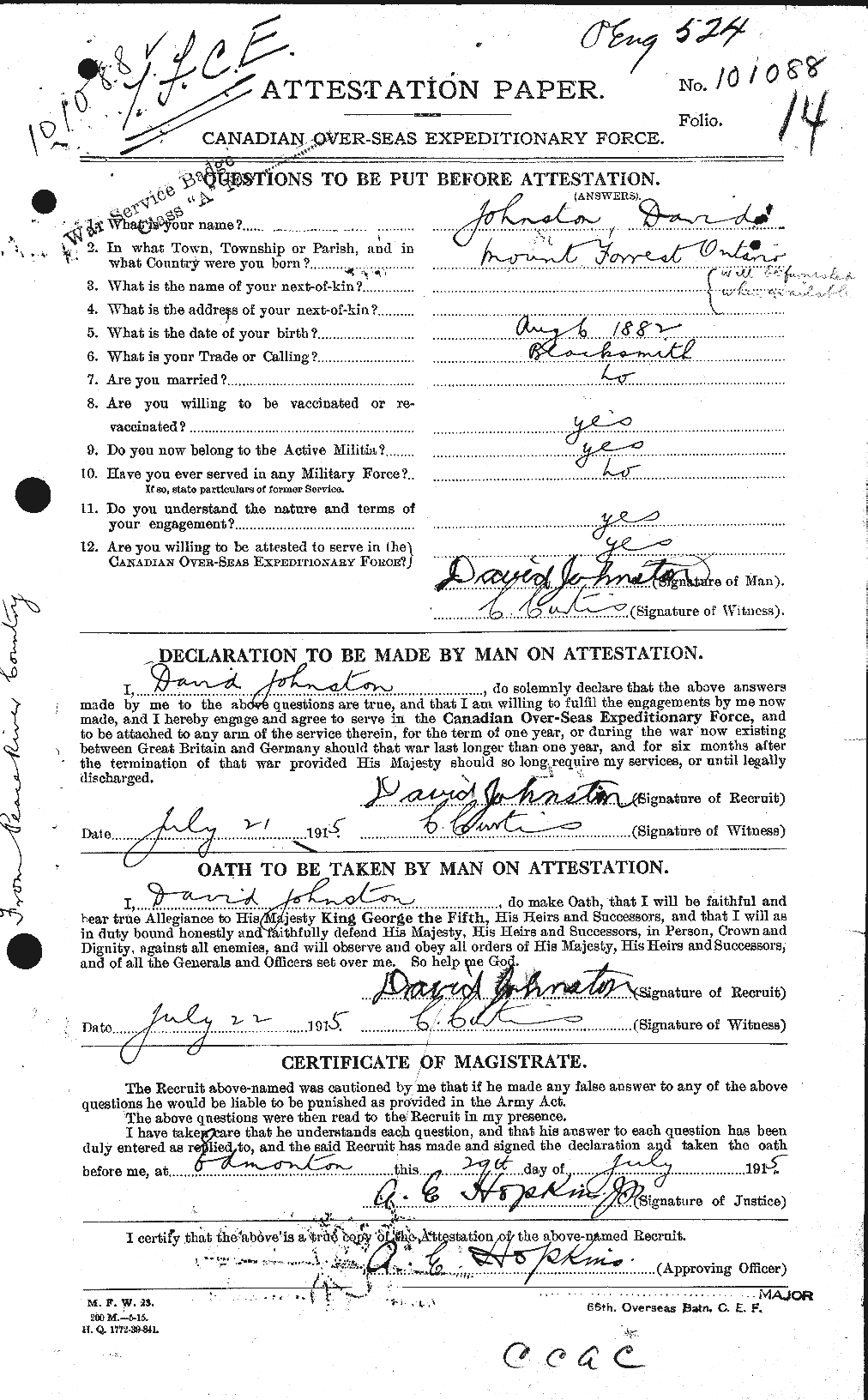 Dossiers du Personnel de la Première Guerre mondiale - CEC 423150a