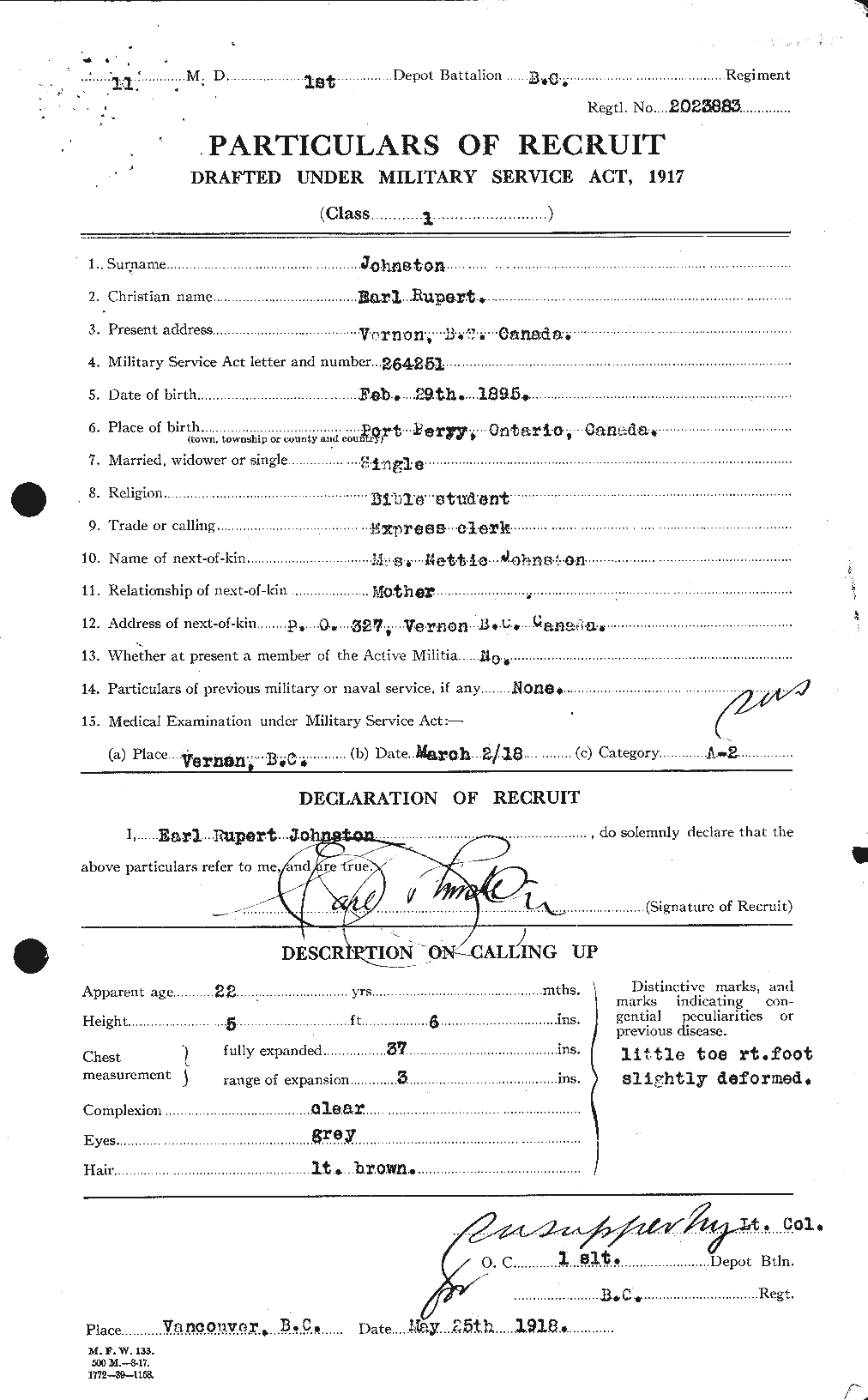 Personnel Records of the First World War - CEF 423198a
