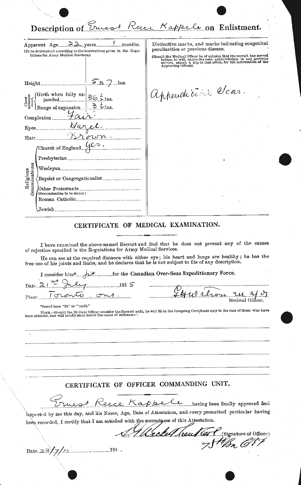 Dossiers du Personnel de la Première Guerre mondiale - CEC 423986b