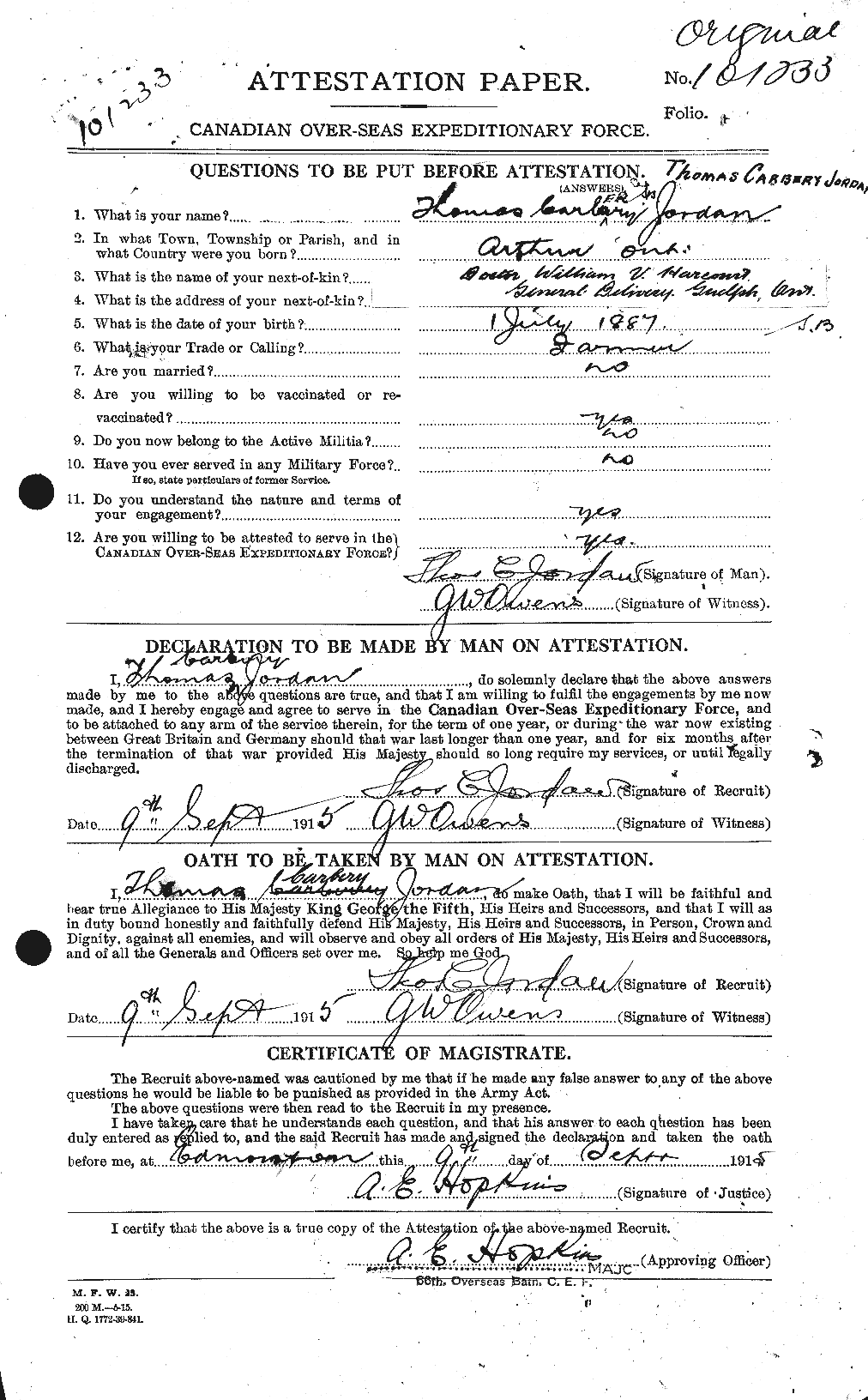 Dossiers du Personnel de la Première Guerre mondiale - CEC 424443a