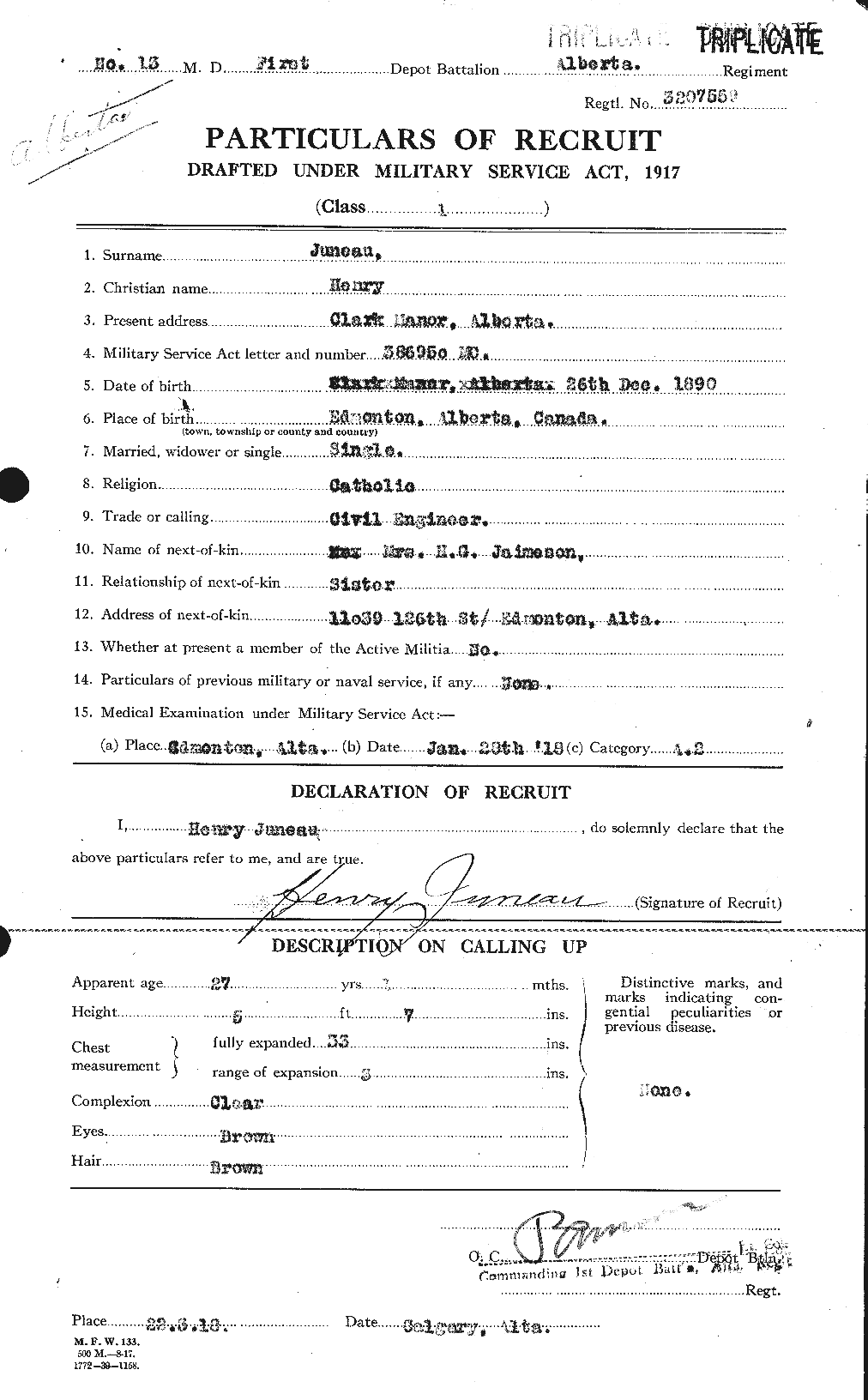Dossiers du Personnel de la Première Guerre mondiale - CEC 426011a