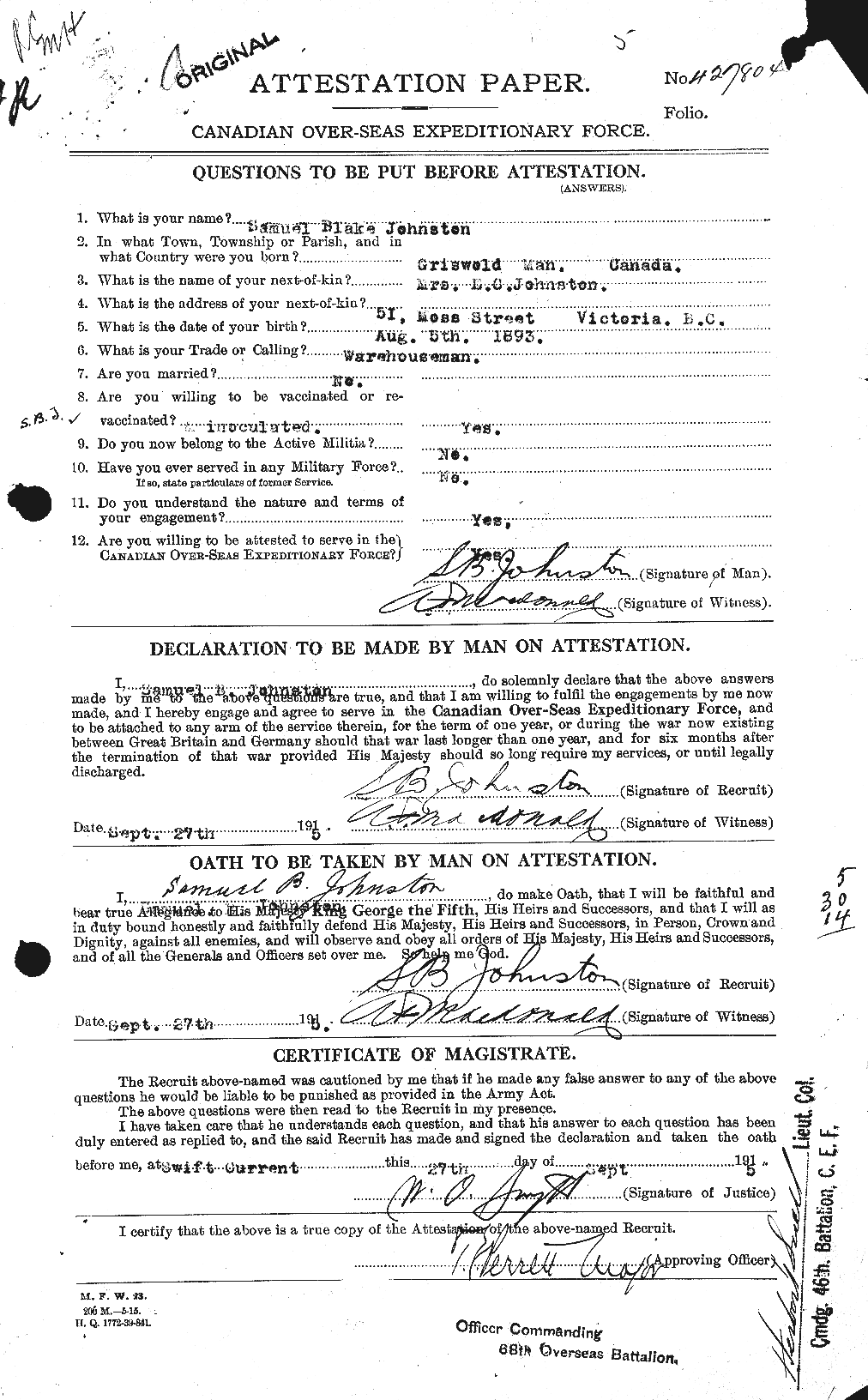 Personnel Records of the First World War - CEF 427085a