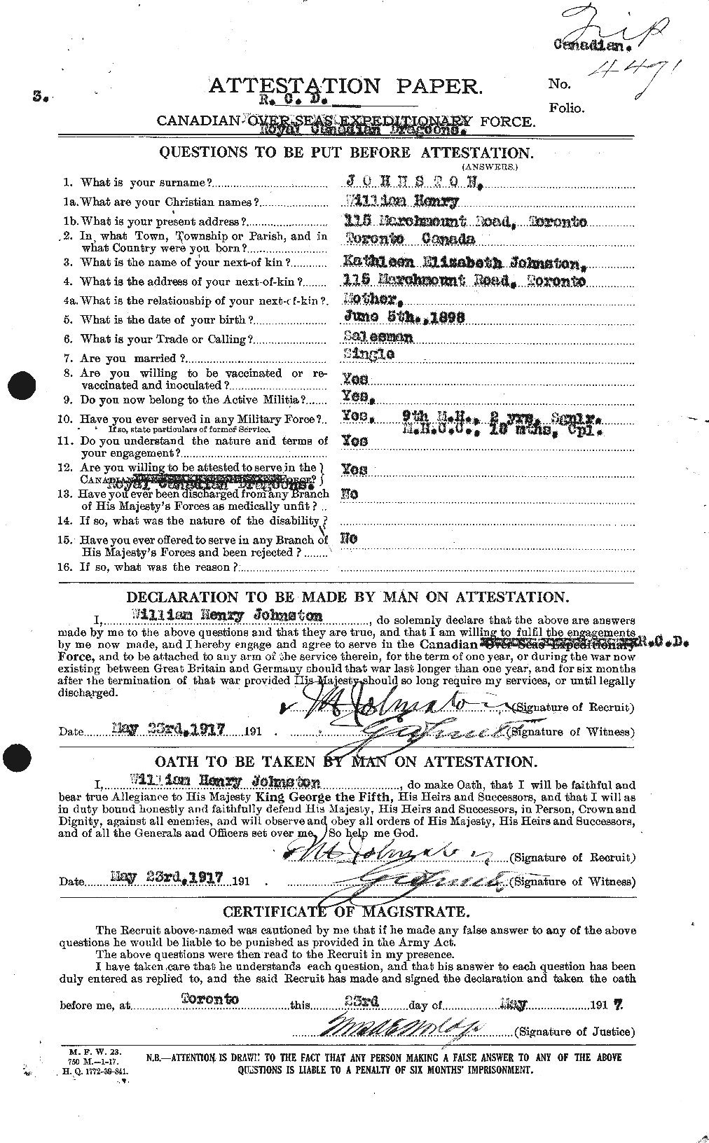 Personnel Records of the First World War - CEF 427338a