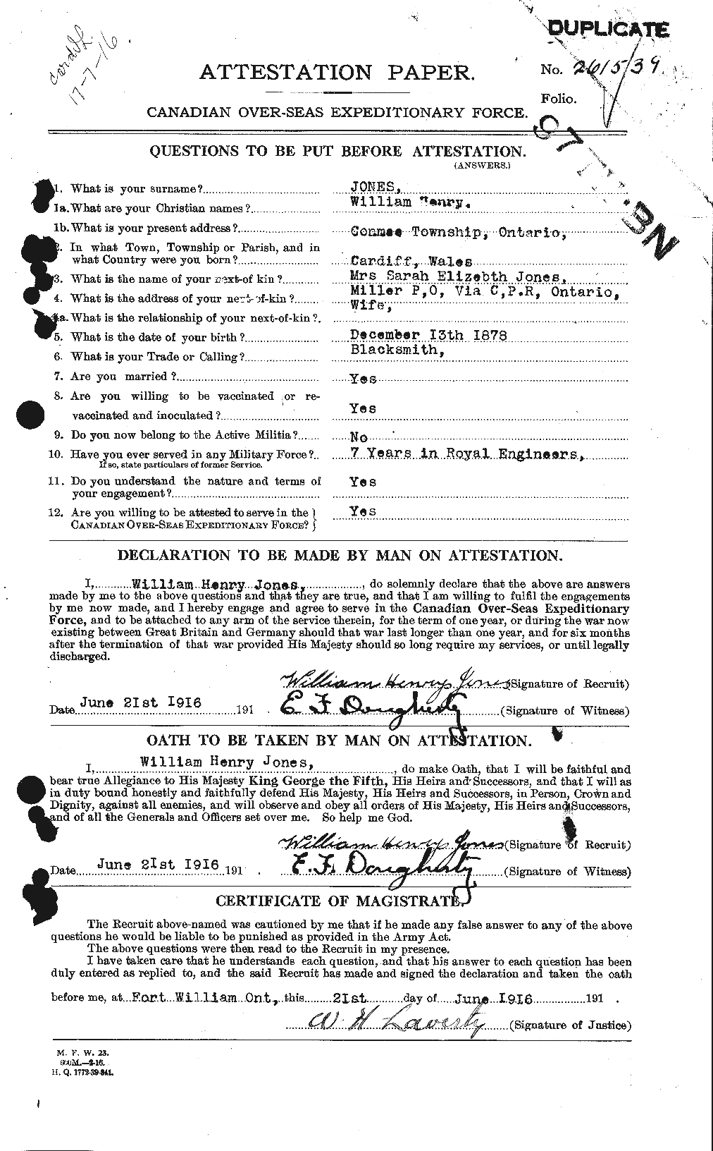 Dossiers du Personnel de la Première Guerre mondiale - CEC 428529a