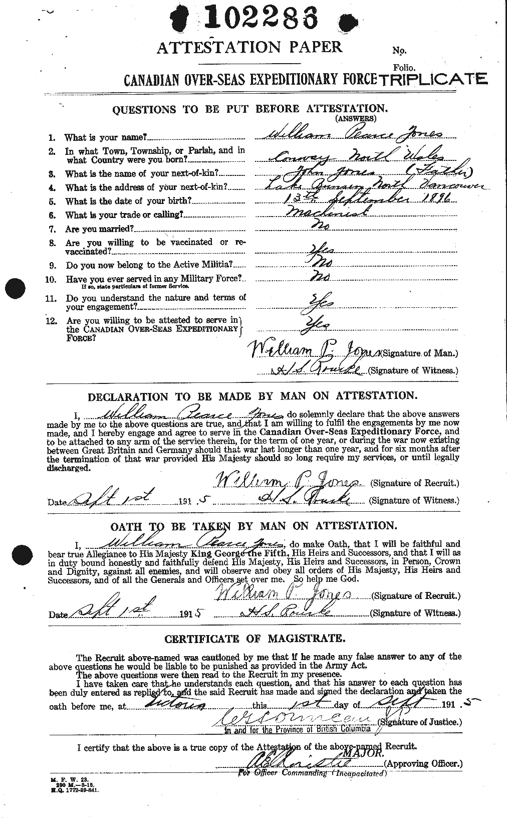 Dossiers du Personnel de la Première Guerre mondiale - CEC 428605a