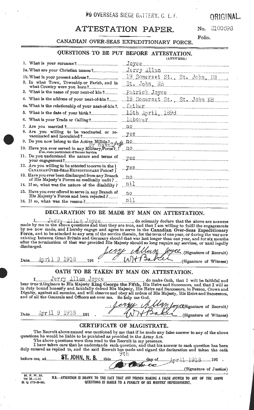 Dossiers du Personnel de la Première Guerre mondiale - CEC 428827a