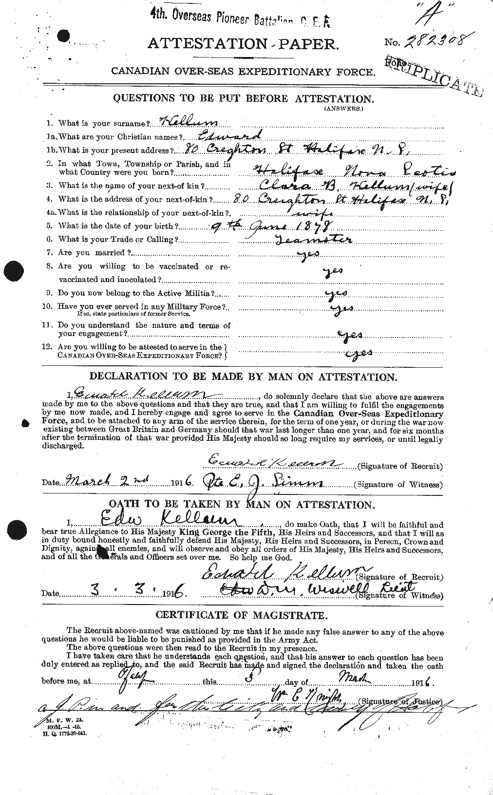 Dossiers du Personnel de la Première Guerre mondiale - CEC 429188a