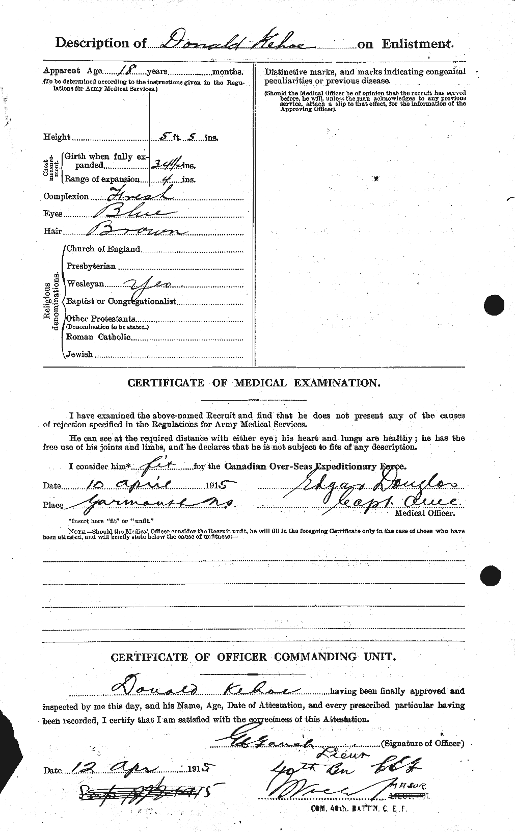 Dossiers du Personnel de la Première Guerre mondiale - CEC 430367b