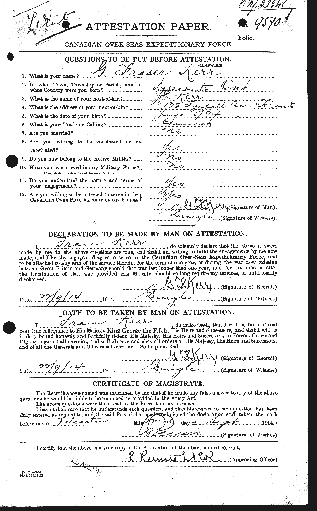 Dossiers du Personnel de la Première Guerre mondiale - CEC 431944a