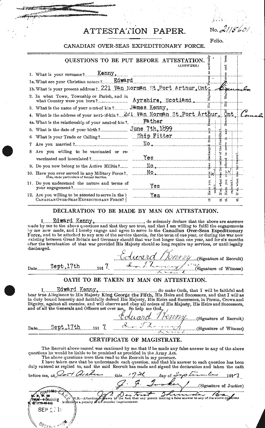 Personnel Records of the First World War - CEF 433013a