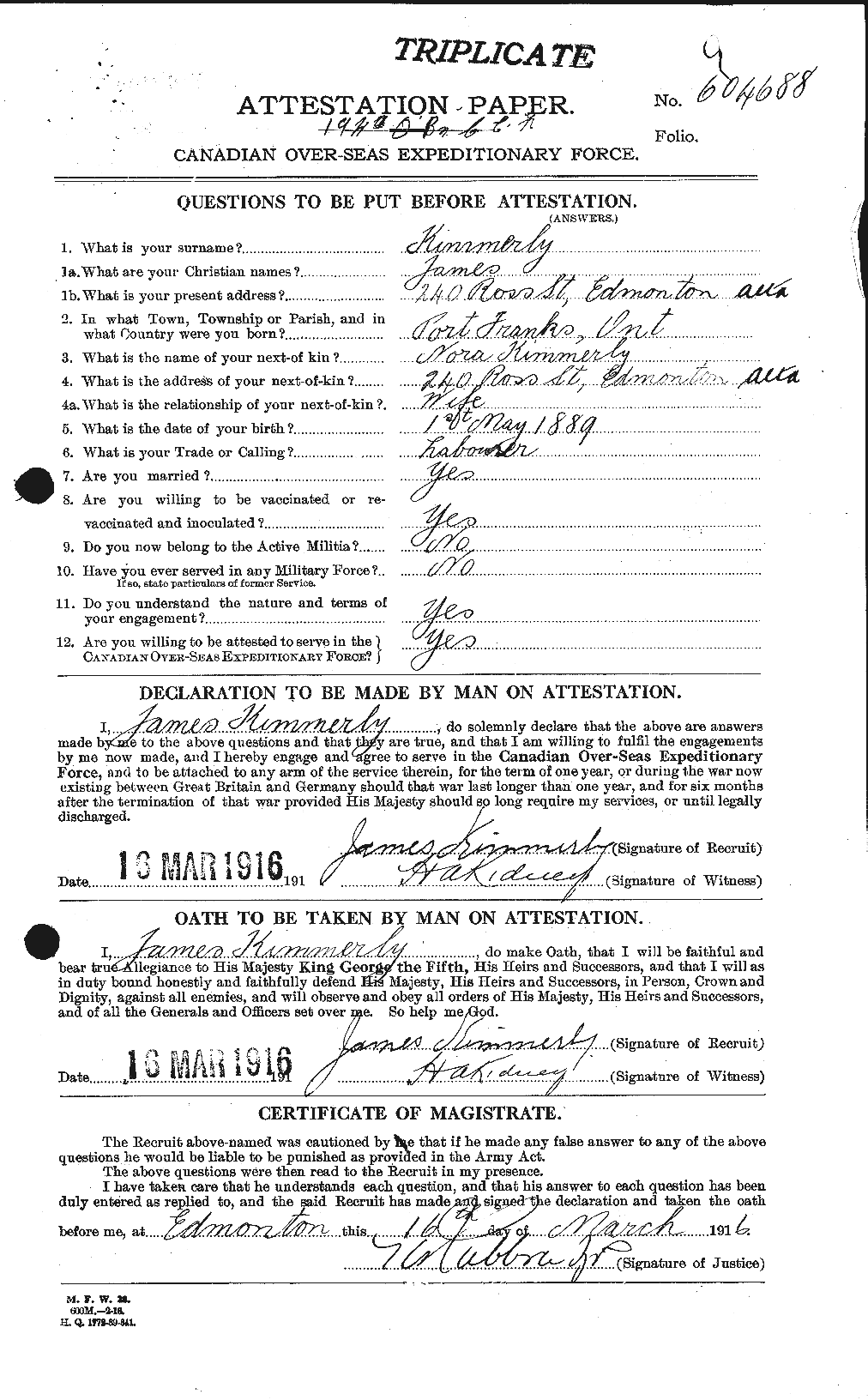 Personnel Records of the First World War - CEF 435364a