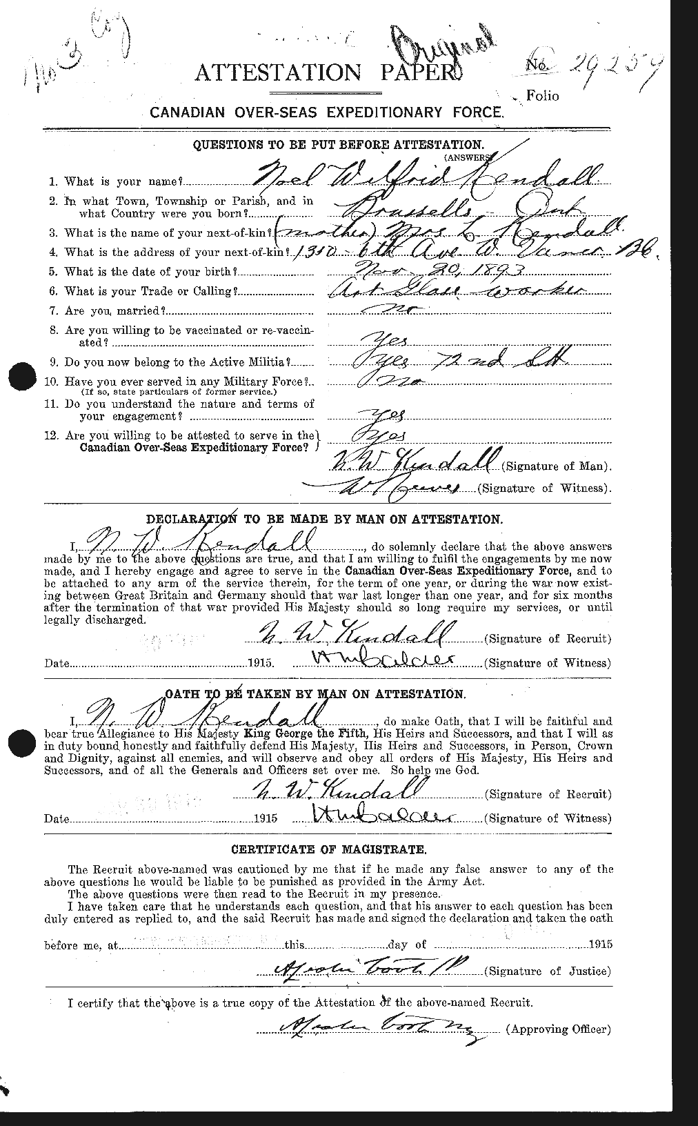 Dossiers du Personnel de la Première Guerre mondiale - CEC 435593a