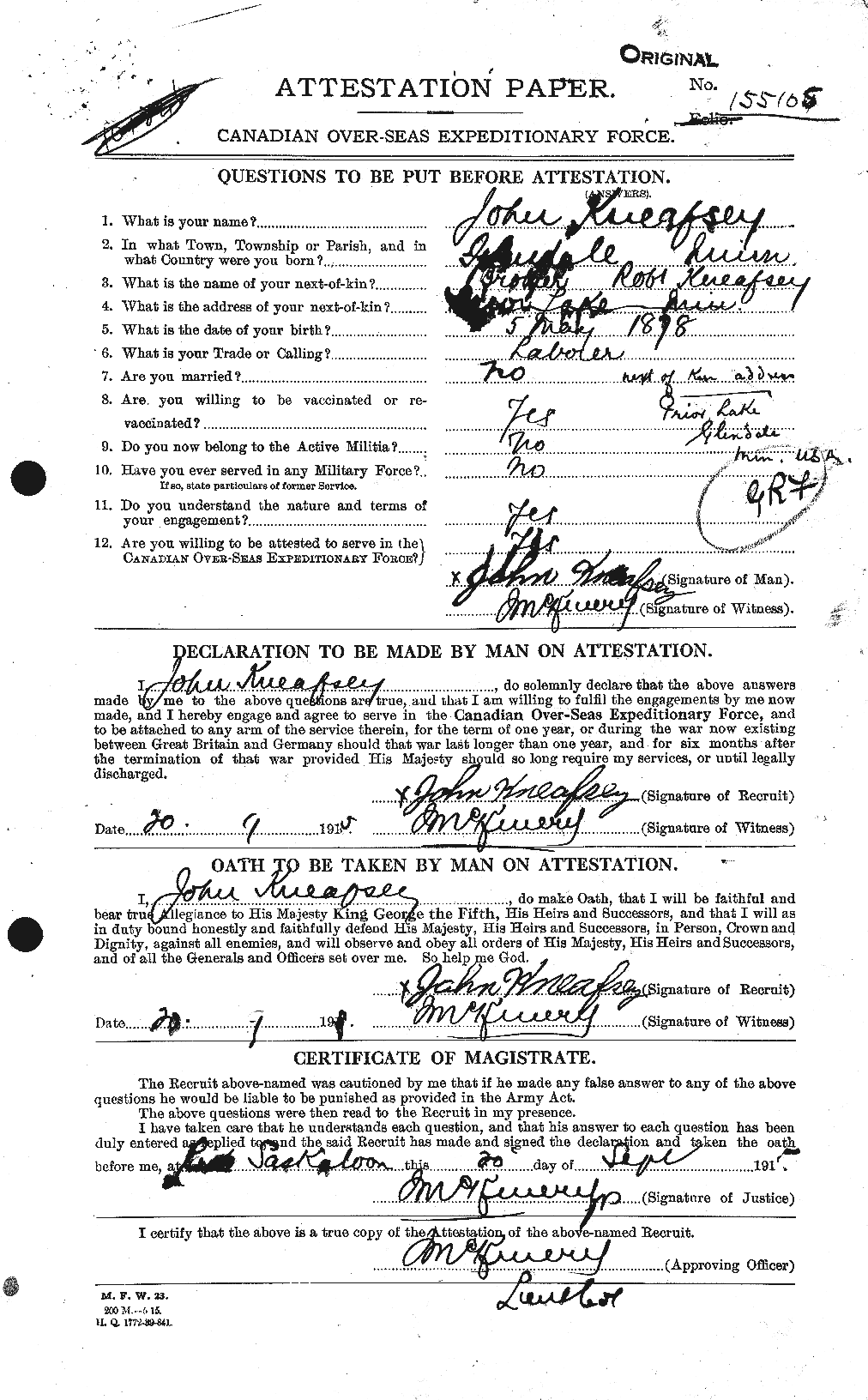 Dossiers du Personnel de la Première Guerre mondiale - CEC 435882a