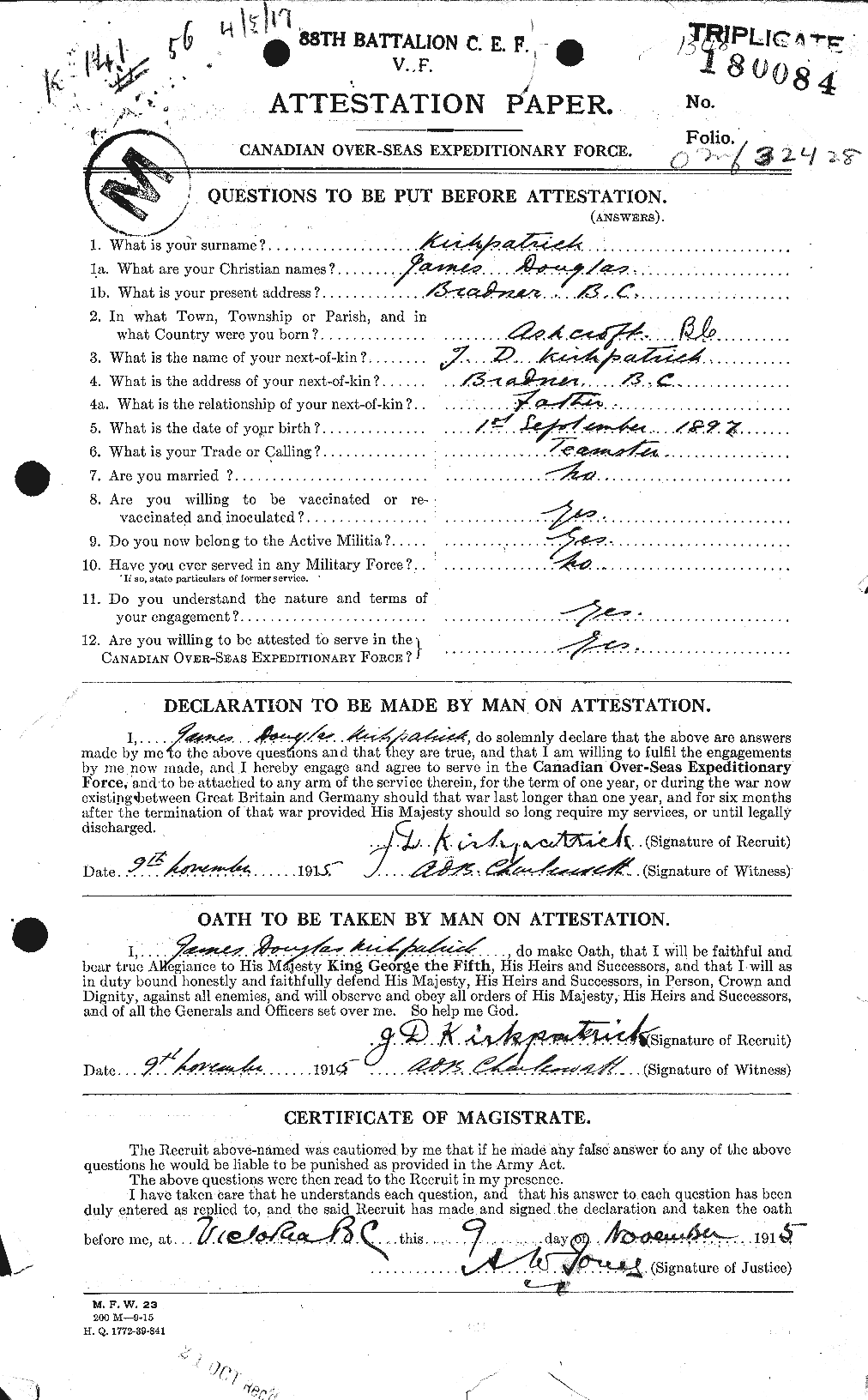 Dossiers du Personnel de la Première Guerre mondiale - CEC 436075a