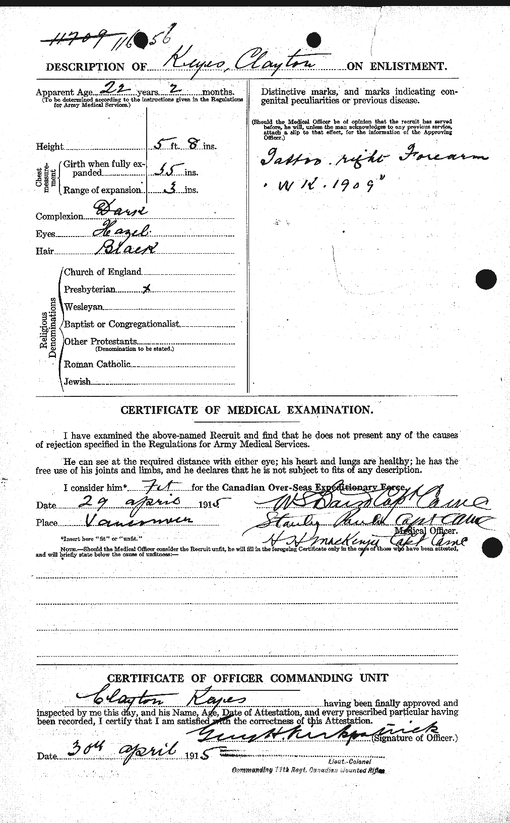 Dossiers du Personnel de la Première Guerre mondiale - CEC 436511b