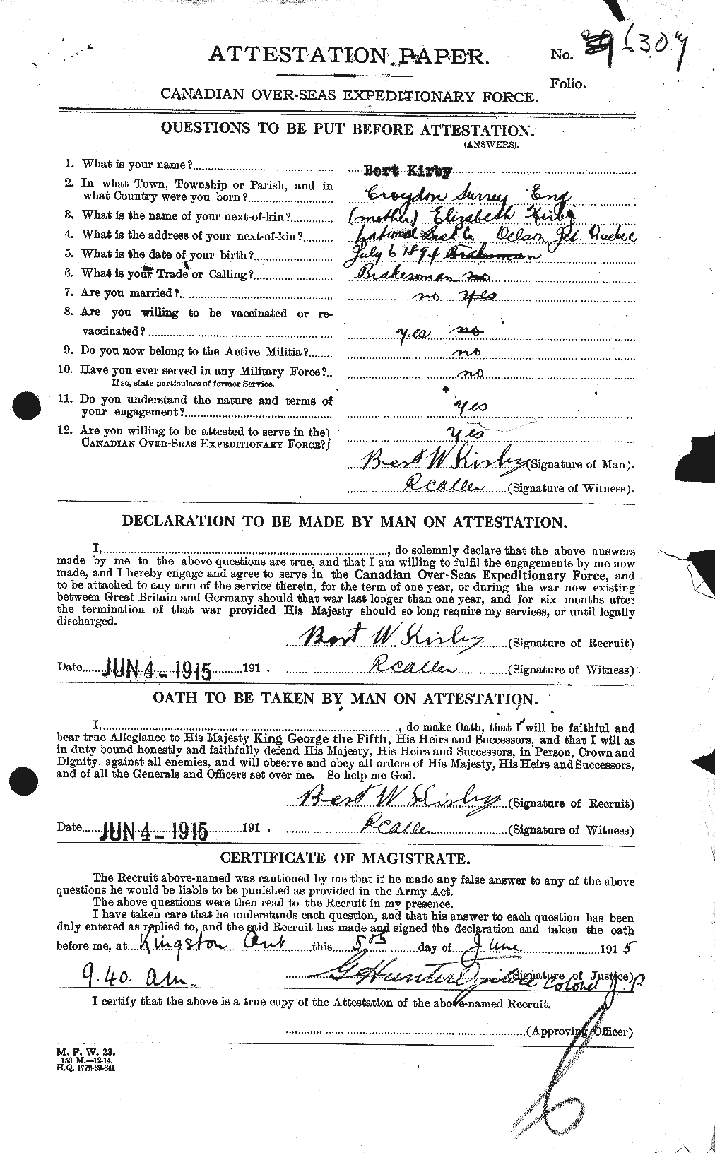 Personnel Records of the First World War - CEF 437160a