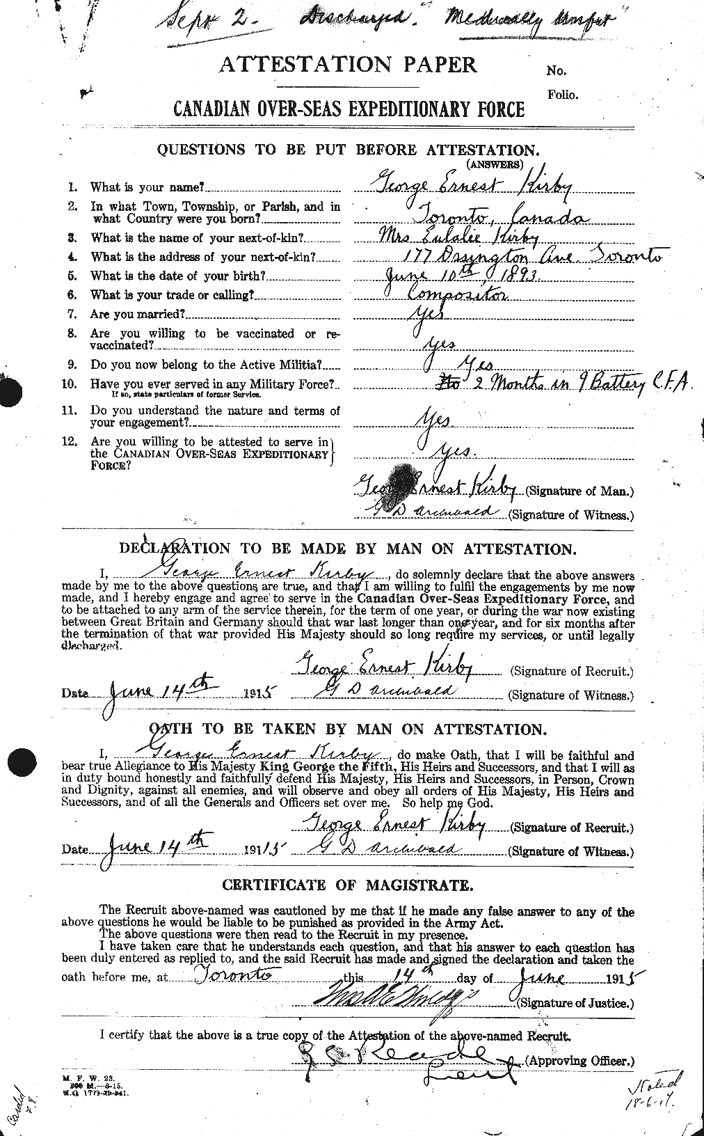 Dossiers du Personnel de la Première Guerre mondiale - CEC 437197a