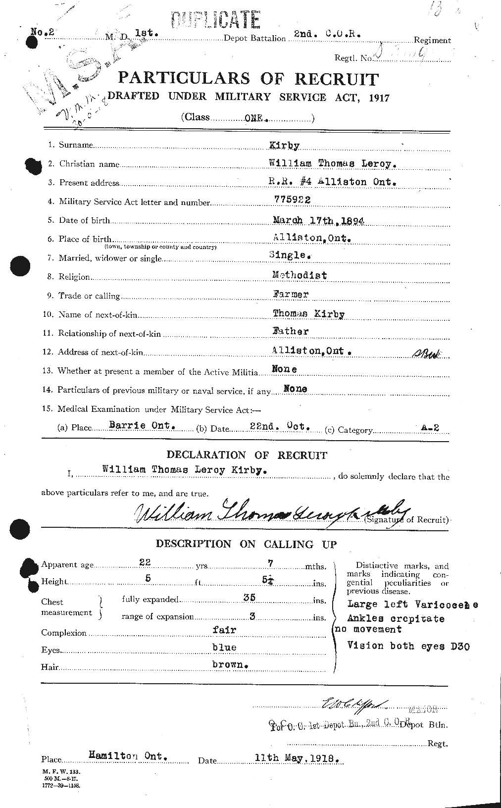 Dossiers du Personnel de la Première Guerre mondiale - CEC 437304a