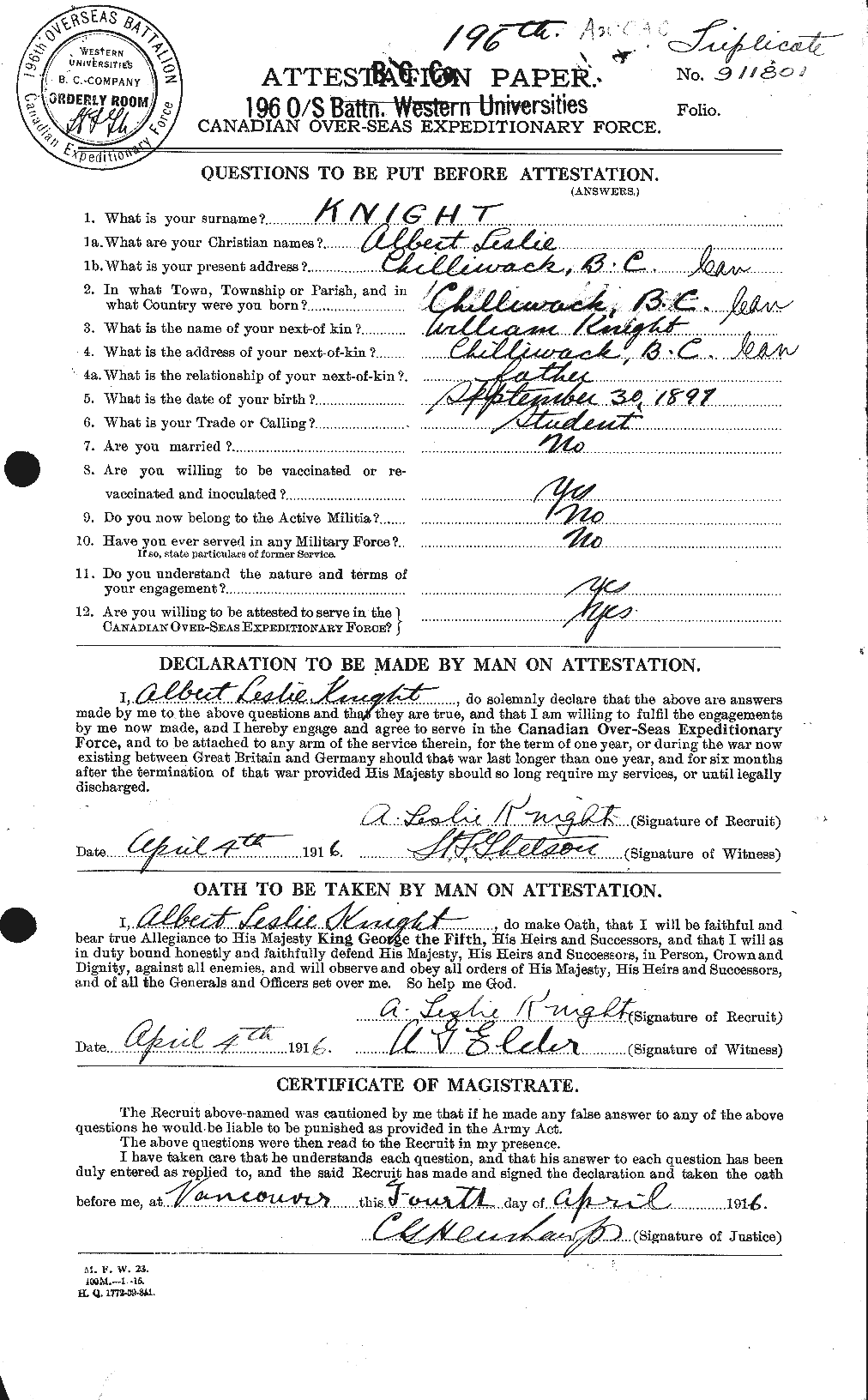 Personnel Records of the First World War - CEF 438092a
