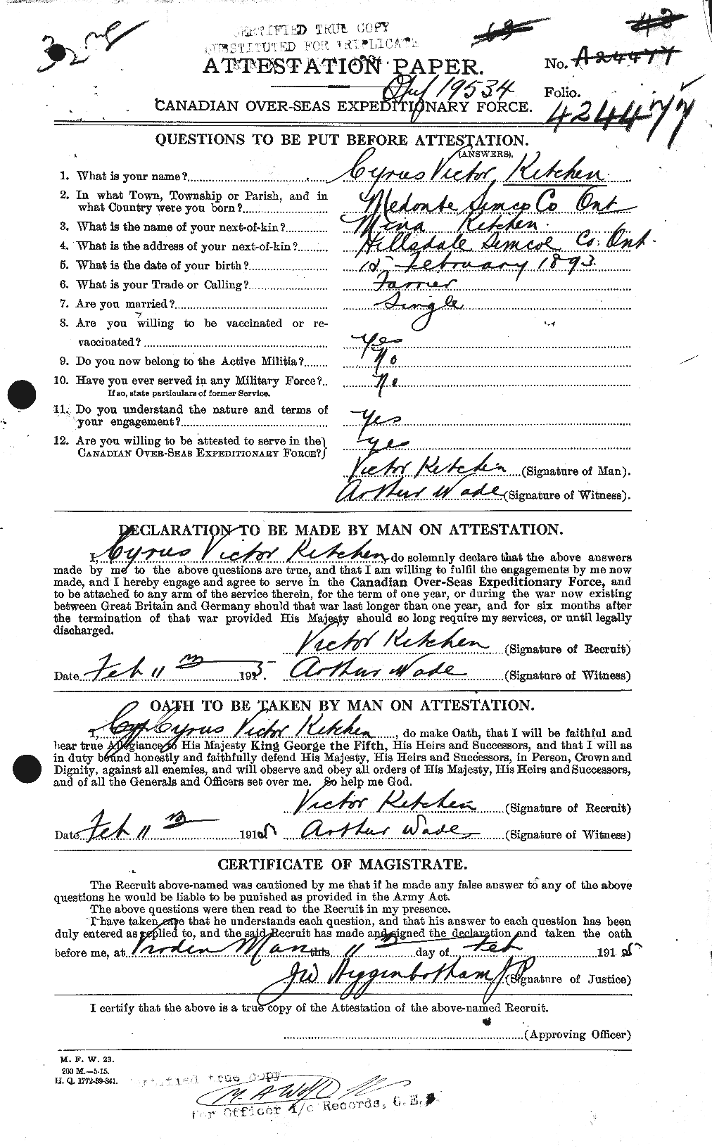 Personnel Records of the First World War - CEF 438459a