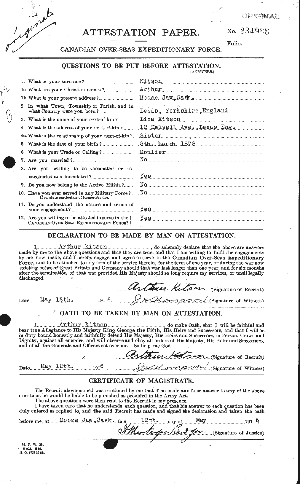 Personnel Records of the First World War - CEF 438599a