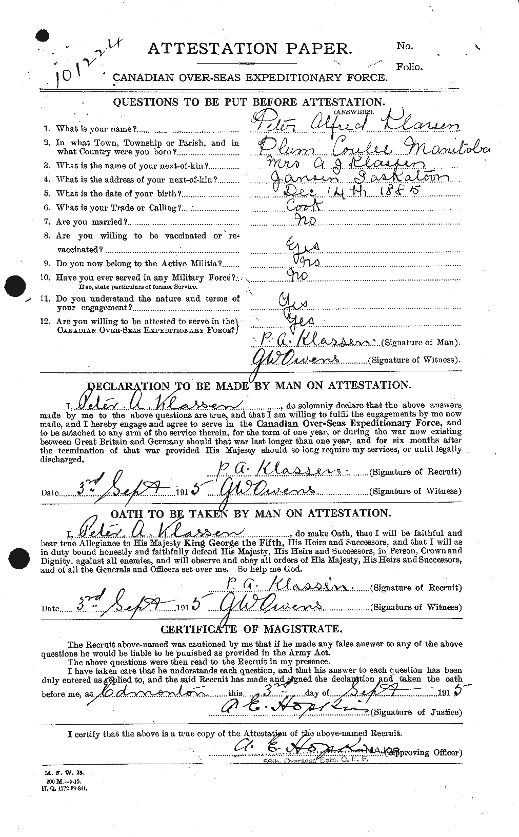 Personnel Records of the First World War - CEF 438737a