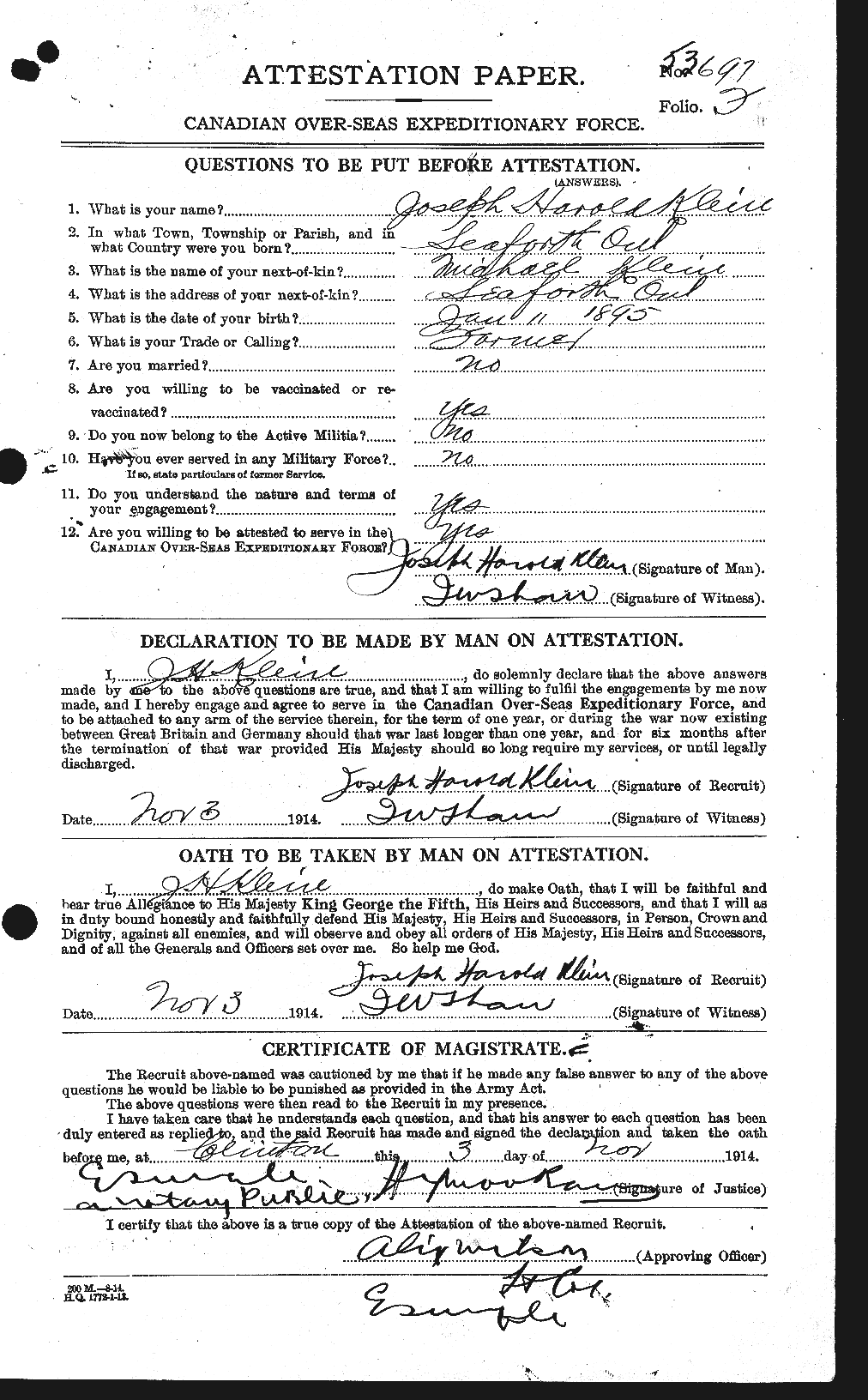 Dossiers du Personnel de la Première Guerre mondiale - CEC 438767a