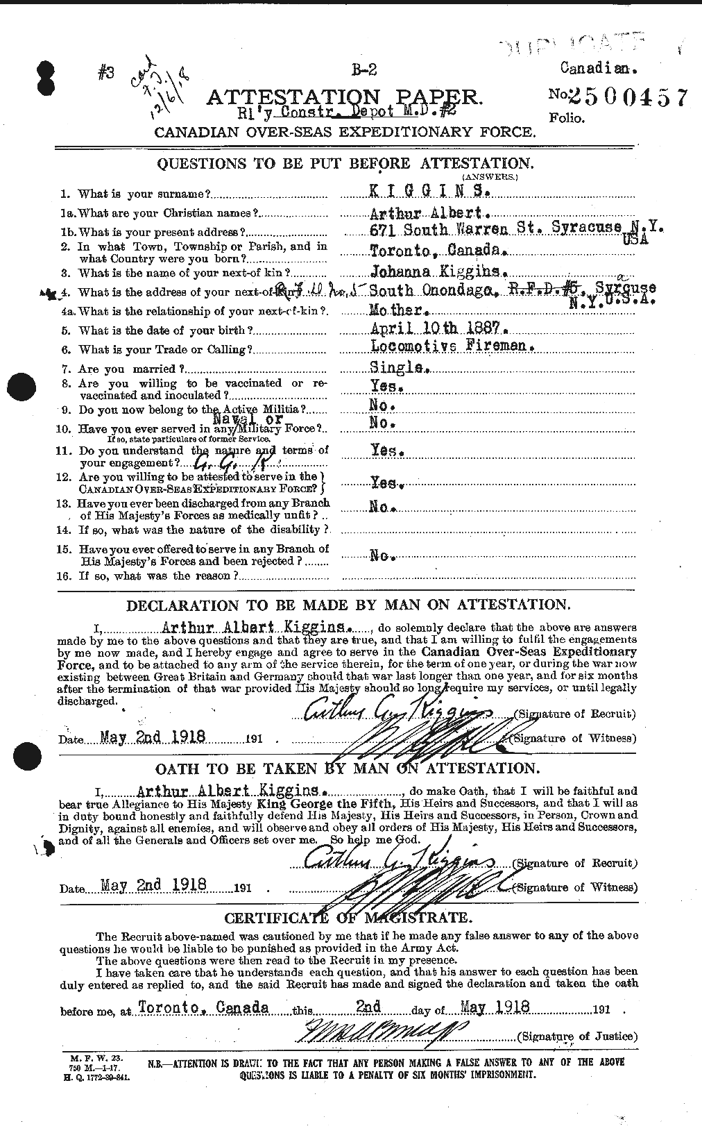 Personnel Records of the First World War - CEF 438907a