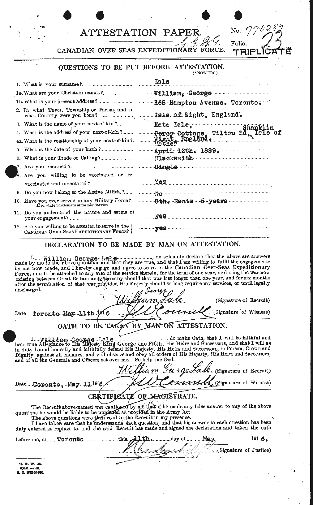 Dossiers du Personnel de la Première Guerre mondiale - CEC 443356a