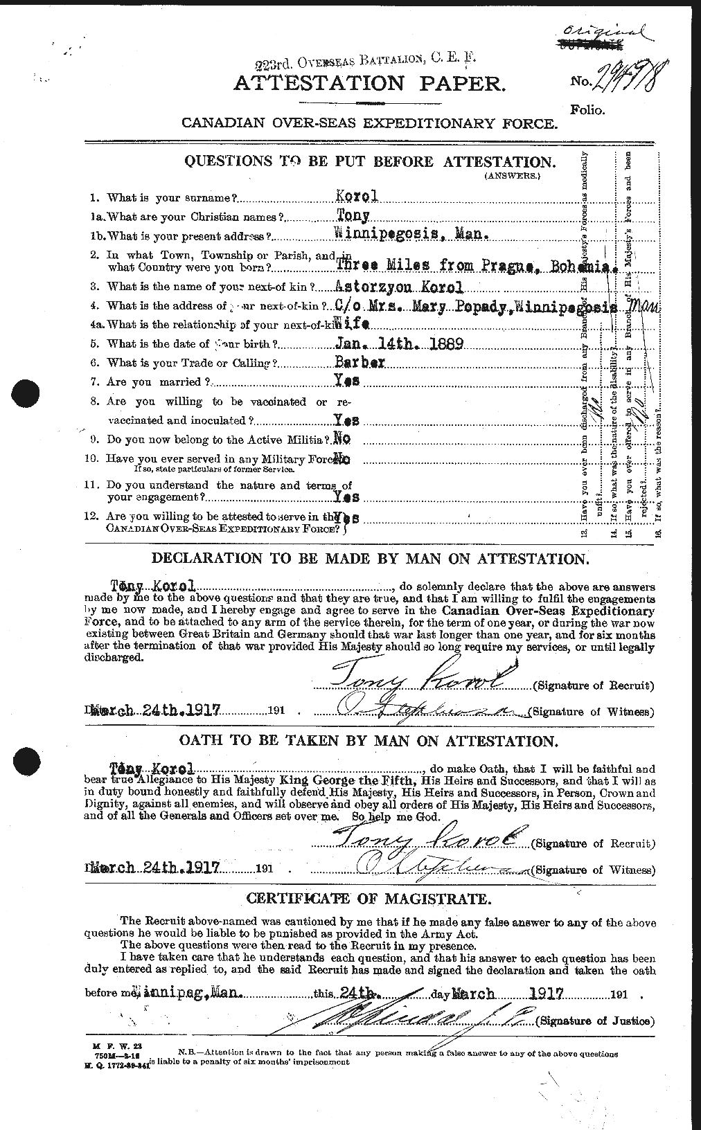 Dossiers du Personnel de la Première Guerre mondiale - CEC 443795a