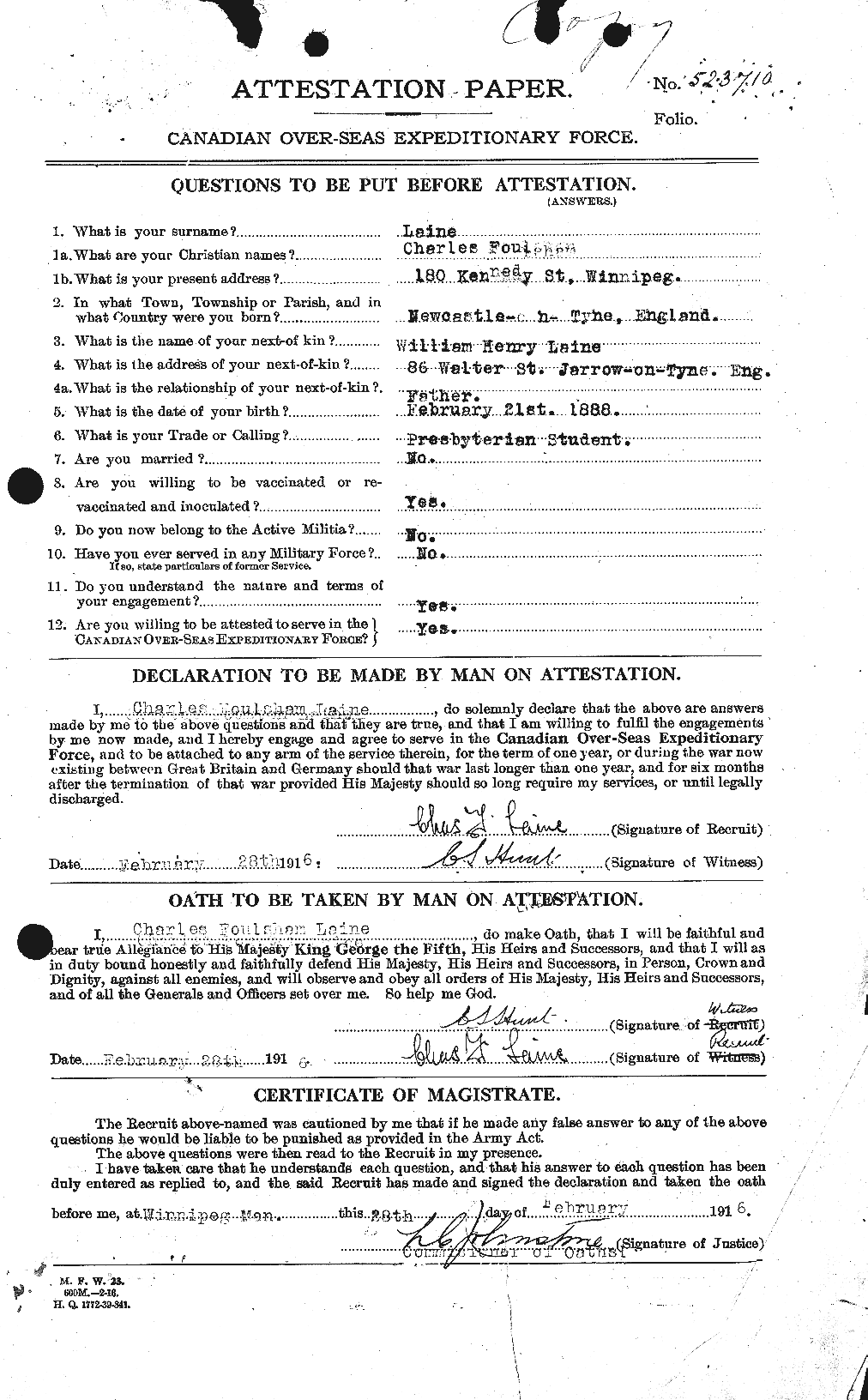Personnel Records of the First World War - CEF 445259a